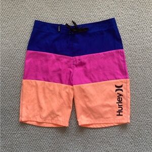 Hurley Boys’ Swim Trunks Bottoms Size 16 Colorblock Blue Pink Grey GUC